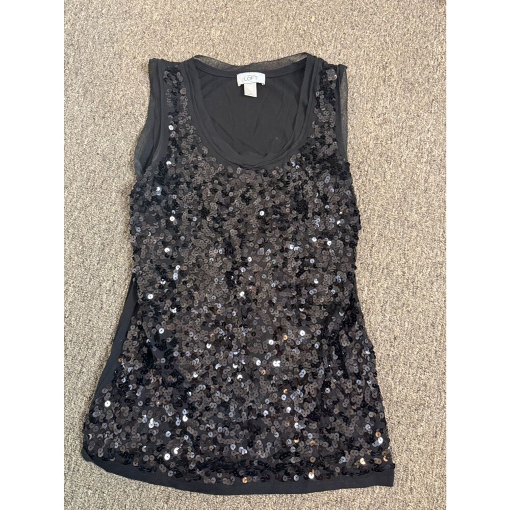 LOFT Black Sequin Sleeveless Tank